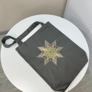 Шопер оберіг Tiferet NF Алатир сірий котон 40х30 см з блакитною вишивкою