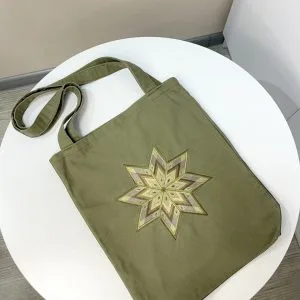 Шопер оберіг Tiferet NF Алатир хакі котон 37х32 см з вишитим словʼянським символом