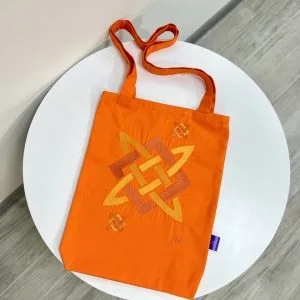Шопер оберіг Tiferet NF Квадрат Сварога помаранчевий котон 40х30 см з вишитим слов’янським символом