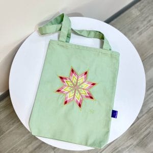 Шопер-оберіг Алатир м’ятний котон 40×30 см з вишитим словʼянським символом