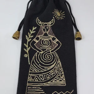 Мішечок для окулярів телефону навушників і прикрас зі світло-бежевим символом Берегиня на чорному котоні