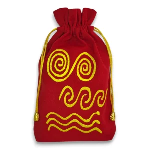 Червоний мішечок для зберігання з вишивкою трипільського символу Потік Життя 16×23 см