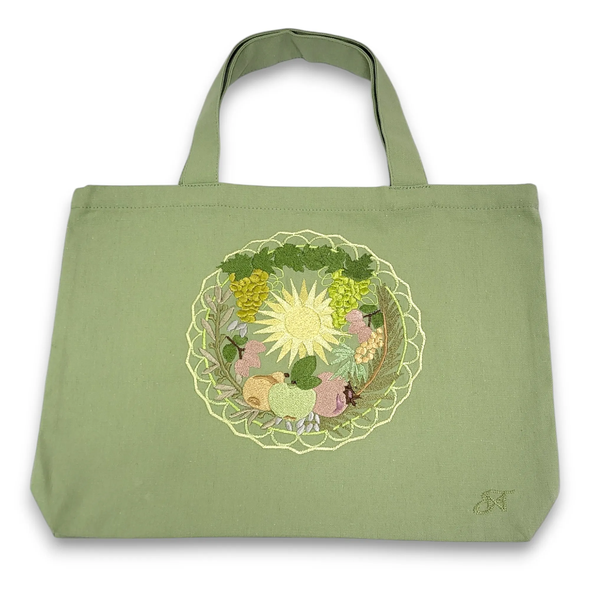 Шопер-оберіг Достаток Всесвіту зі світло-зеленого натурального котону з машинною вишивкою
