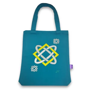 Бірюзовий шопер-оберіг з вишивкою Зірка Лади 30х40 см